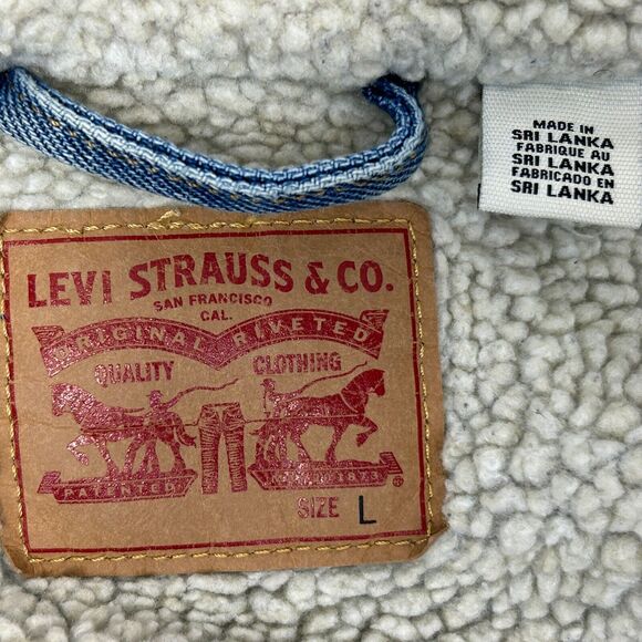 Levis Womens Sherpa Lined Jean Jacket Large Baggy Trucker Denim Blue 72867-0003 - Picture 8 of 15